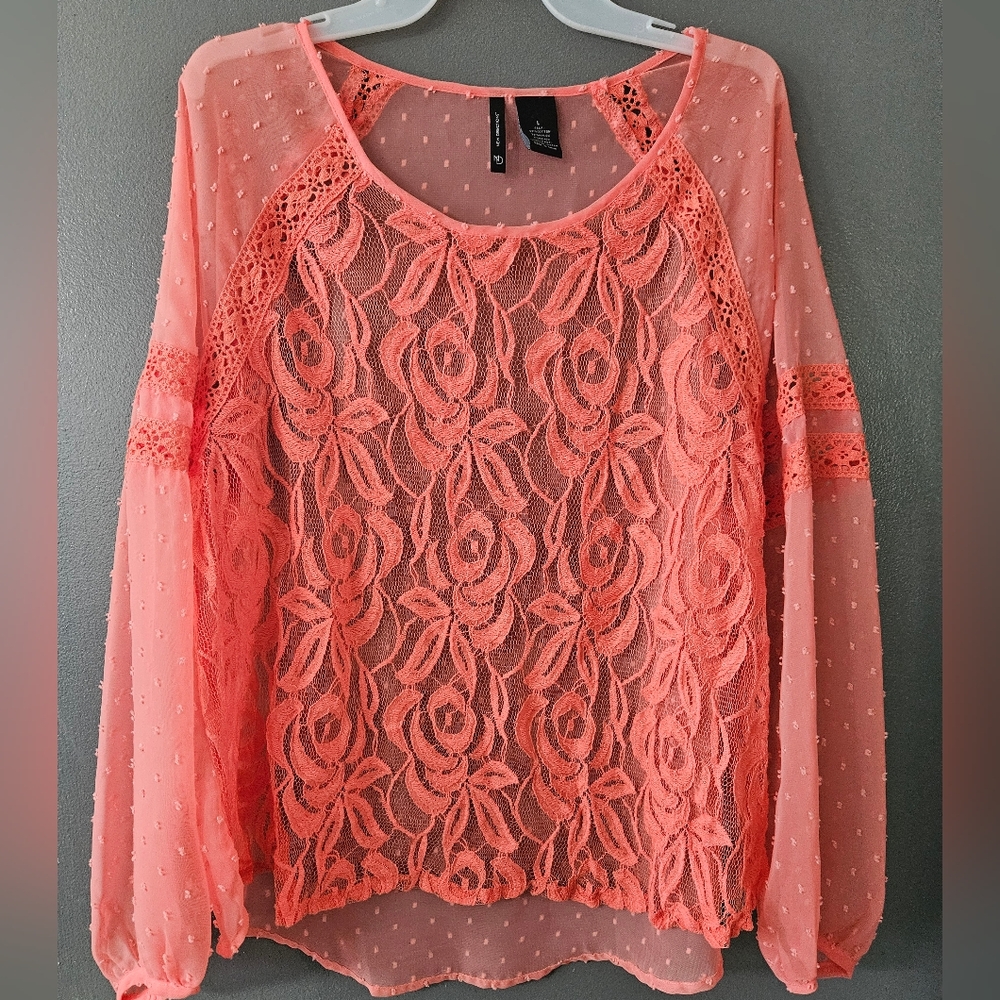 New Directions Coral Lace Blouse